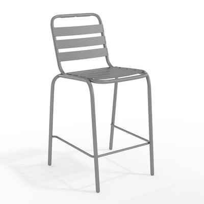Flash Furniture Lila Indoor-Outdoor Restaurant Bar Height Stool with Slat Back, Silver (TLH015H)