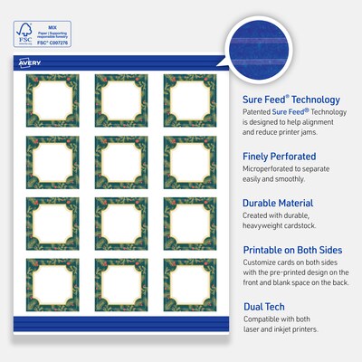Avery Gold-Teal Berries Matte Blank Card, White, 120/Pack (S00-FF7)