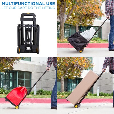 Mount-It! Folding Luggage Cart and Dolly, Holds Up to 77 lbs. Capacity, Black/Yellow (MI-912)