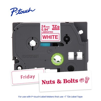 Brother P-touch Laminated Label Tape, ~1" x 26.2, Red on White (TZe252)