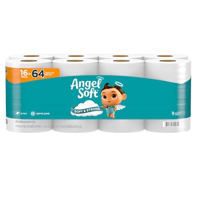 Angel Soft & Strong Mega Toilet Paper, 2-ply, White, 320 Sheets/Roll, 16 Rolls/Case (79423/02/01)