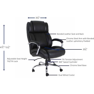 Lorell UltraCoil Comfort Big & Tall Chair, 500 lb. Capacity, Black (LLR99845)