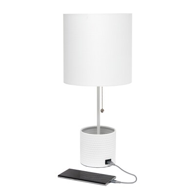 Simple Designs Hammered Metal Organizer 18.50" LED Table Lamp with USB Charging Port, White (LT1085-WHT)