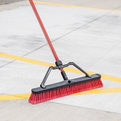 Libman Commercial 24" Multi-Surface Heavy-Duty Push Broom, Red & Black Bristles, 3/Carton (823)