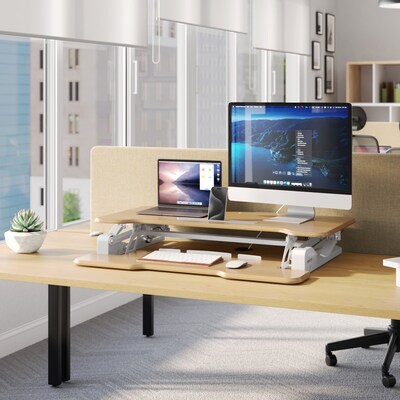 Mount-It! 38W Rectangular Adjustable Mixed Materials Standing Desk Converter, Maple Woodgrain (MI-1