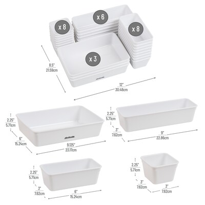 Mind Reader Stackable Plastic Desk Tray Set, White, 25 Pieces (DRORG25-WHT)