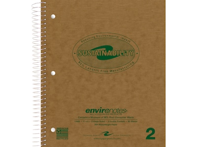 Roaring Spring Paper Products Environotes 2-Subject Notebooks, 9" x 11", College Ruled, 80 Sheets, Brown, /Carton (13485CS)