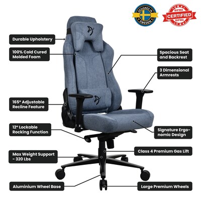 Arozzi Vernazza SoftFabric Ergonomic Racing Gaming Chair, Blue (VERNAZZA-SFB-BL)