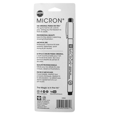 Sakura Pigma Micron Pen, Fineliner, Black Ink, 3/Bundle (SAK30061-3)