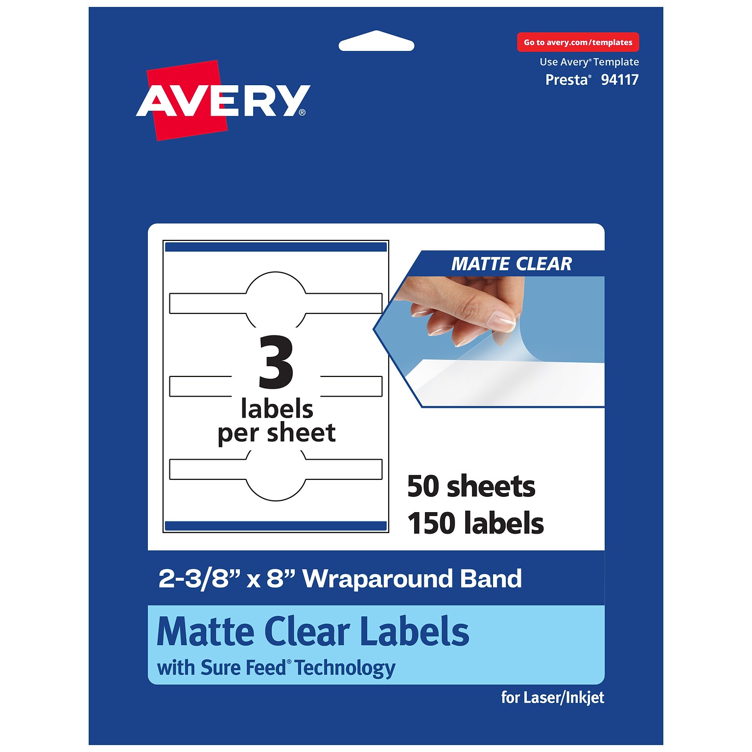 Avery Laser/Inkjet Decorative Edge Multipurpose Labels, 2-3/8 x 8, Clear, 150/Box (94117)
