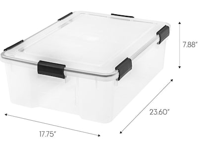 Iris WeatherPro Stackable Polypropylene Storage Box, 7.88" x 23.6" x 17.75", 41 Qt., Clear, 4/Pack (110500)
