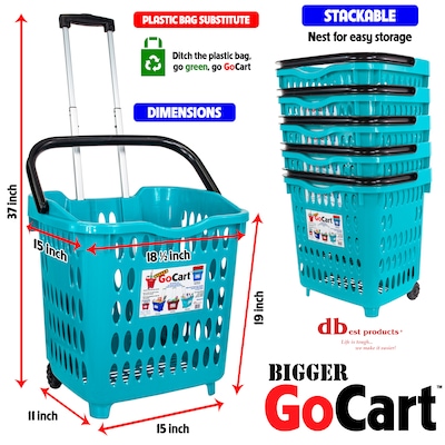 Dbest Bigger GoCart Rolling Basket, Teal (01-682)