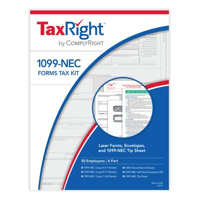 TaxRight 2023 1099-NEC Tax Form Kit with Envelopes, 4-Part, 50/Pack (NECSC6103E)