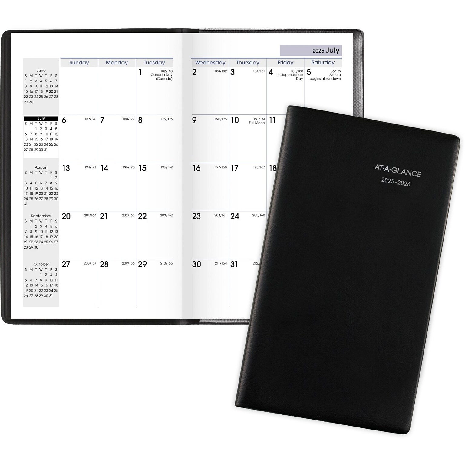 2025-2026 AT-A-GLANCE 3.5 x 6 Academic Year Monthly Planner, Faux Leather Cover, Black (AY53-00-26)
