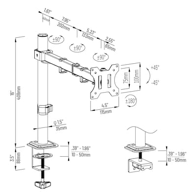 Mind Reader Single Monitor Desk Mount for 13–32" Monitors (SWIVARM-BLK)