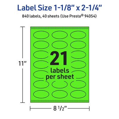 Avery Oval Multipurpose Labels, 1-1/8" x 2-1/4", Neon Green, 840/Pack (94054)