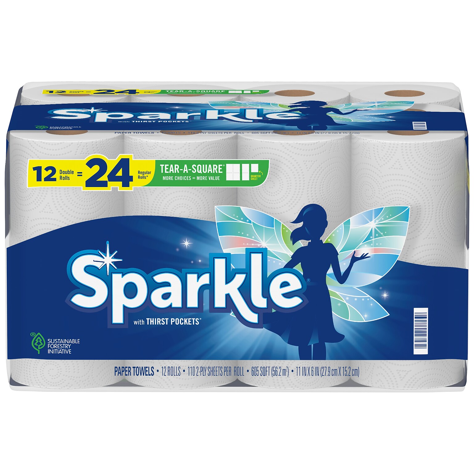 Sparkle Tear-A-Square Double Paper Towels, 2-ply, 110 Sheets/Roll, 12 Rolls/Pack (223535)