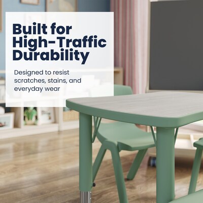 Flash Furniture Wren Rectangular Activity Table, 21.75" x 26.5", Height Adjustable, Light Gray Woodgrain/Sage (YU98RECTBSGE)