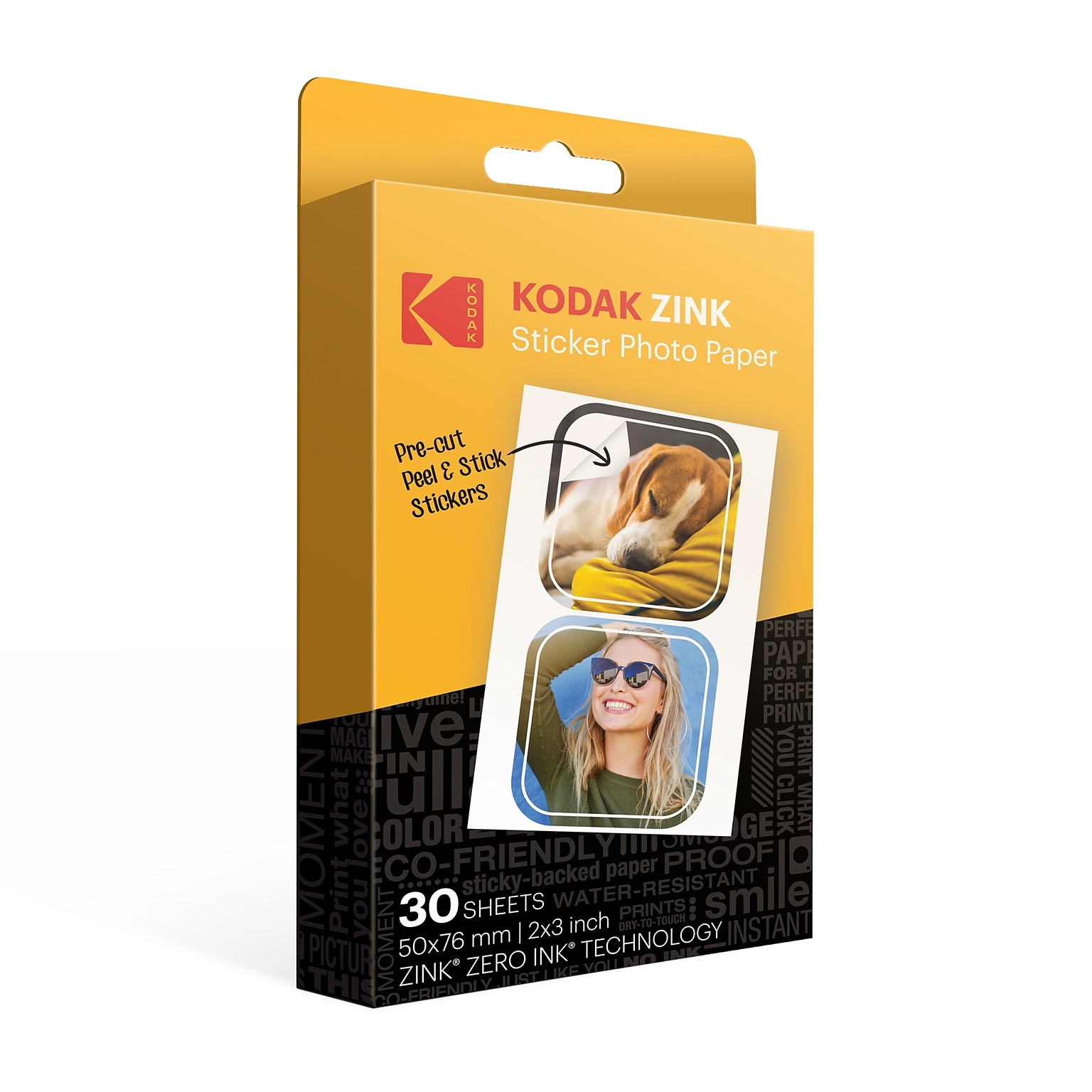 Kodak Zink Premium Pre-Cut Sticker Photo Paper, 2 x 3, 30 Sheets/Pack (RODZ2X330C)
