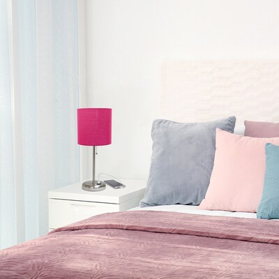 Creekwood Home Oslo 19.5" LED Table Lamp with USB Port, Brushed Steel/Pink Shade (CWT-2012-PN)