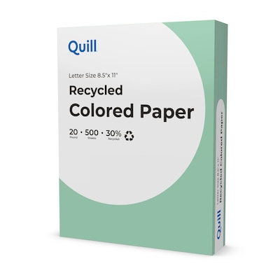 Quill Brand® 30% Recycled Colored Multipurpose Paper, 20 lbs., 8.5" x 11", Green, 500 Sheets/Ream, 10 Reams/Carton (720561CT)