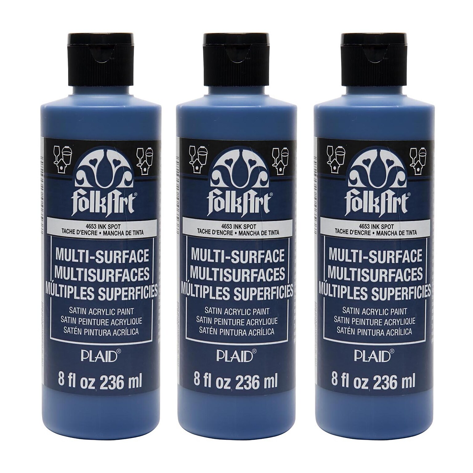 FolkArt Acrylic Paint Multi-Surface Satin, 8oz., Ink Spot, 3/Pack(FLK4653-3)