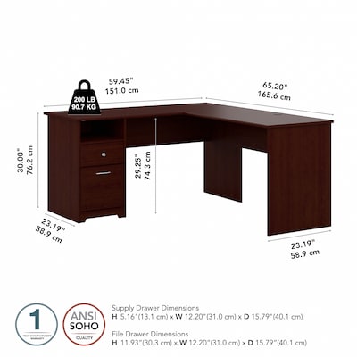 Bush Furniture Cabot 60"W L Shaped Computer Desk with Drawers, Harvest Cherry (CAB044HVC)
