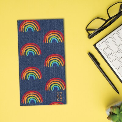 2026-2028 Willow Creek Retro Rainbow 3.5" x 6.5" Monthly Pocket/Wallet Calendar, Assorted Colors (66089)