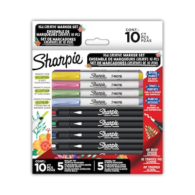 Sharpie Creative Markers Assorted Markers, Chisel/Bullet Tips, Assorted Colors, 10/Pack (2205174)
