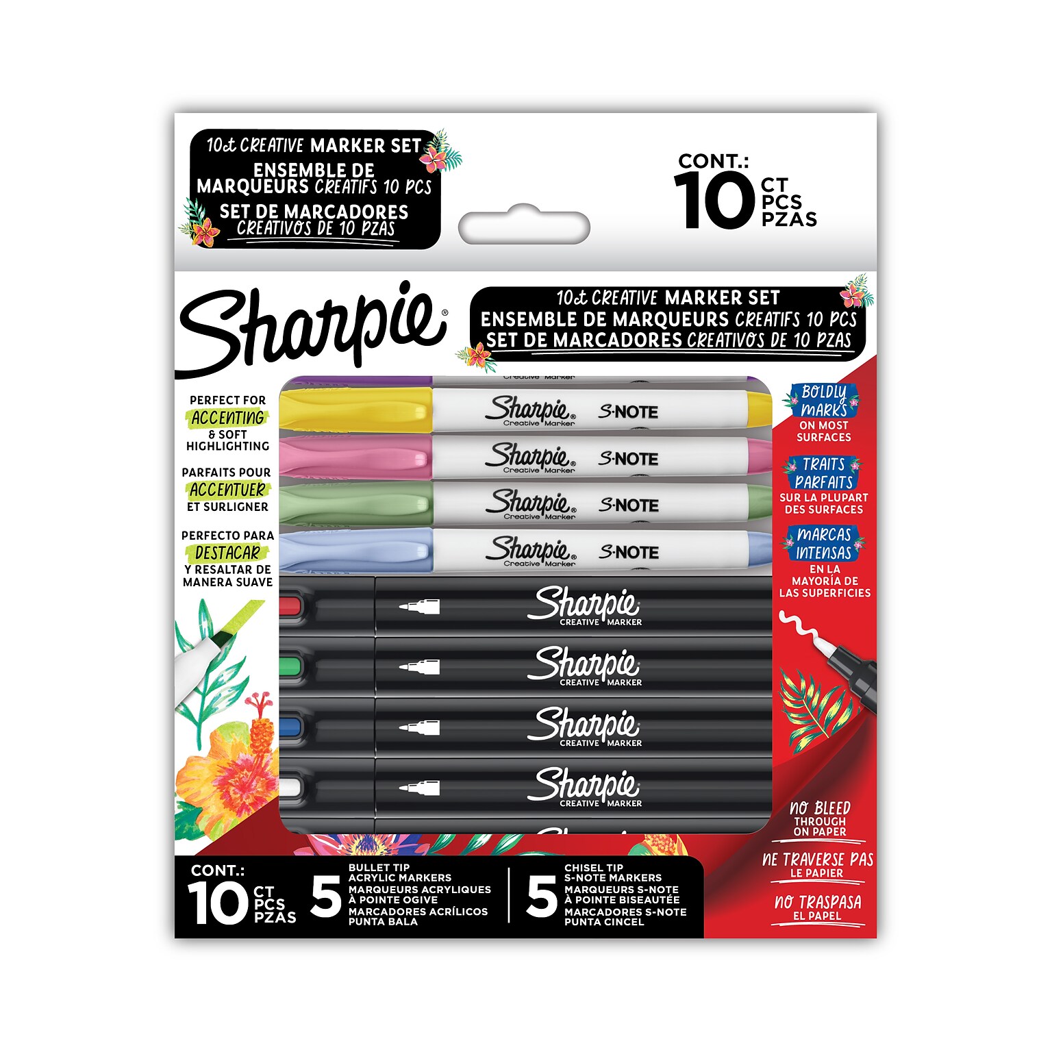 Sharpie Creative Markers Assorted Markers, Chisel/Bullet Tips, Assorted Colors, 10/Pack (2205174)
