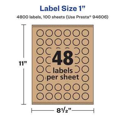 Avery Laser/Inkjet Burst Multipurpose Labels, 1" Dia., Kraft Brown, 4800 Labels/Box ( 94606)