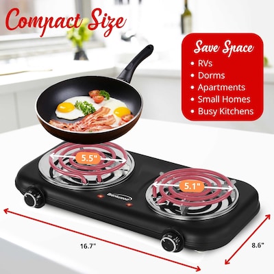 Brentwood 1,100-Watt Countertop Electric Double Burner, Black (TS-363BK)