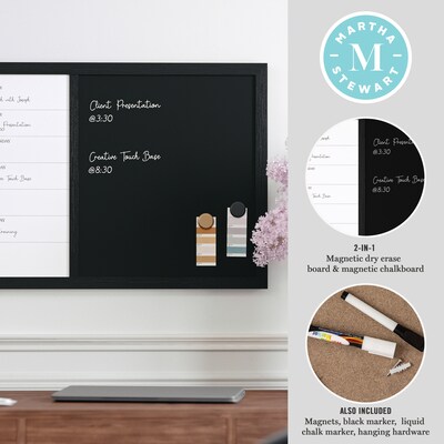 Martha Stewart Everette Magnetic Chalk-Dry Erase Weekly Calendar Combo Set, Engineered Wood Frame, 24"x18" (BRPMCO1M24561BK)