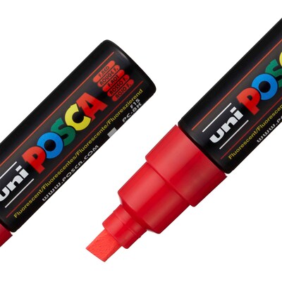 POSCA PC-8K Water Based Paint Marker, Broad Chisel Tip, Fluorescent Red, 2/Pack (UBCPC8KFRED-2)