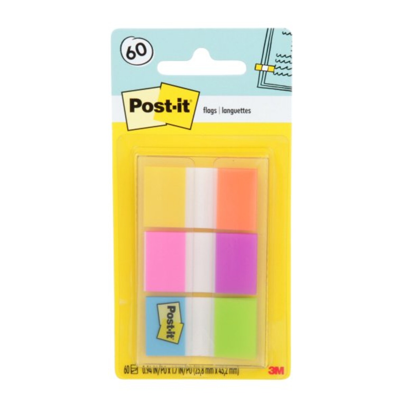 Post-it Flags, .94, Assorted Colors, 60 Flags/Pack (680-EG-ALT)