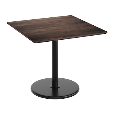 Flash Furniture Acadia Square Wooden Dining Table with Round Base, 36D x 36W, Dark Brown/Black Base (STSQ36WBRTR24)