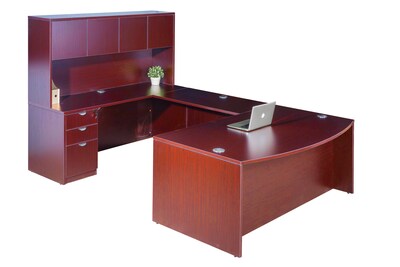 Boss Office Products 71 U-Shaped Curved Bow Desk with File Pedestal and Hutch, Mahogany (GROUPAH-M)