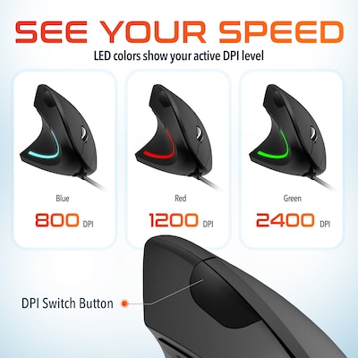 Delton S12 Wired Vertical Ergonomic Left-Handed USB-A/C Mouse, Black (DMERG12LU)