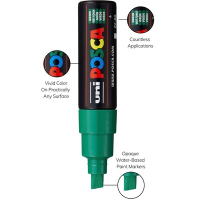 POSCA PC-8K Water Based Paint Marker, Broad Chisel Tip, Green, 2/Pack (UBCPC8KGREEN-2)