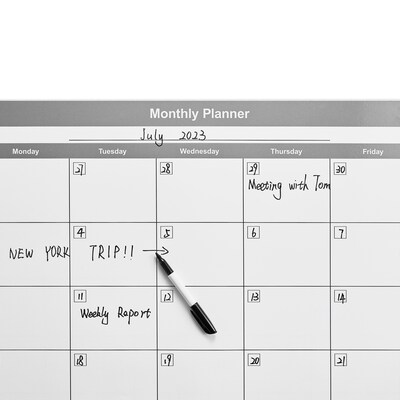 Staples 24" x 36" Monthly Dry-Erase Wall Calendar, Undated, Reversible, White/Gray (ST60365-23)