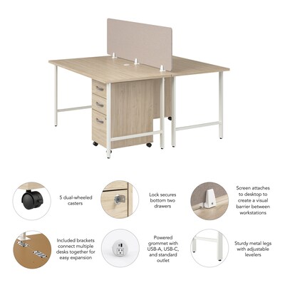 Bush Business Furniture Hustle 30"H x 60"W 2 Person Back to Back Cubicle Workstation, Natural Elm (HUS014NESU)