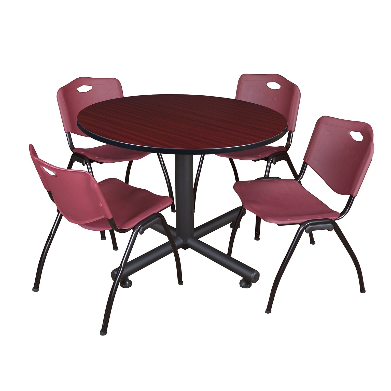 Regency 48 Round Laminate Lunch Room Table With 4 M Stacker Chairs, Burgundy (TKB48RNDMH47BY)