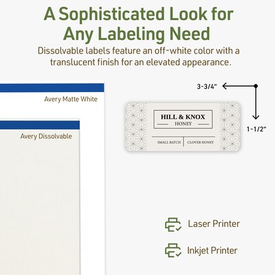 Avery Dissolvable Rectangle Multipurpose Labels, 1.5" x 3.75", Off-white, 100/Pack (94205)
