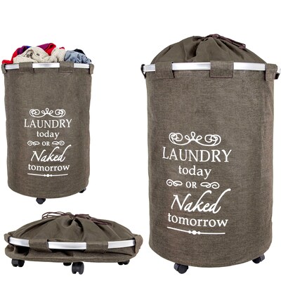 Dbest Bigger Laundry Trolley 360 Rolling Hamper Basket, Brown (01-905)