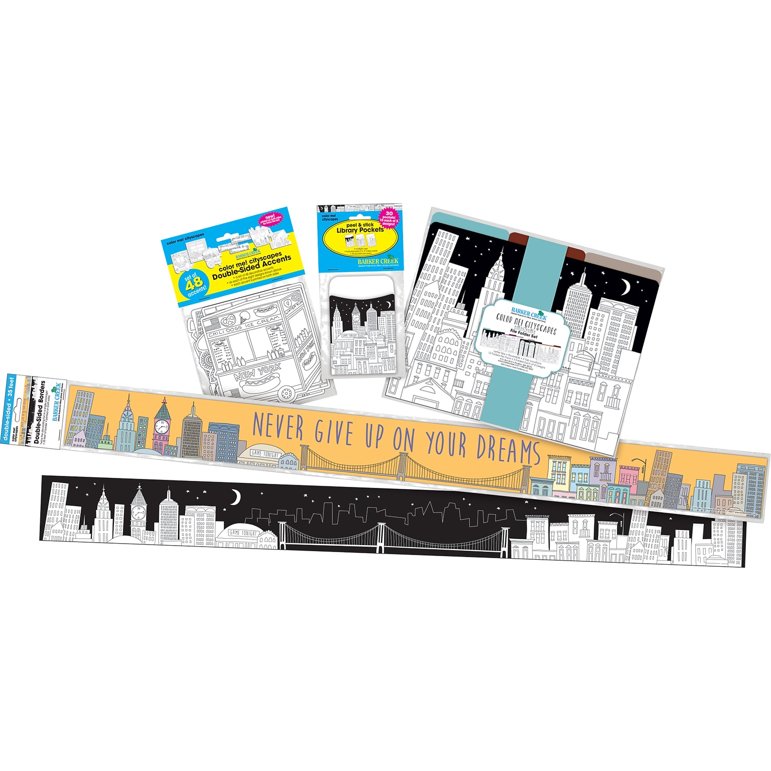 Barker Creek Color Me! Cityscapes Classroom Decor Set, 4 Packs/Set (BC3510)