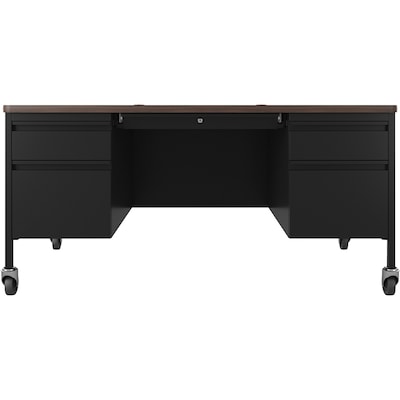 Lorell Fortress Series 60" W Mobile Double-Pedestal Teachers Desk, Brown (LLR66945)