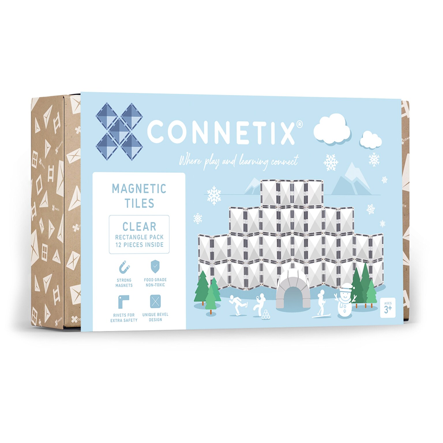 Connetix Magnetic Tiles Clear Rectangle Pack, 12 Pieces (CNTC00012RE)