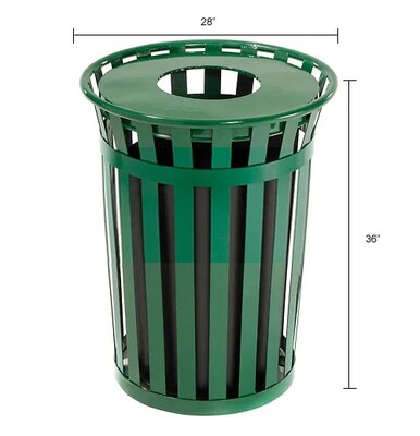 Global Industrial Outdoor Slatted Steel Trash Can w/ Flat Lid, 36 Gallon, Green (237726GN)