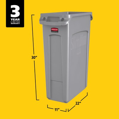 Rubbermaid Slim Jim Vented Rectangular Trash Can Waste Receptacle, 23 Gallons, Gray (FG354060GRAY)