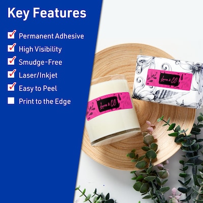 Avery Rectangle Laser/Inkjet Multipurpose Labels, 1 x 4, Neon Magenta (200/Pack)